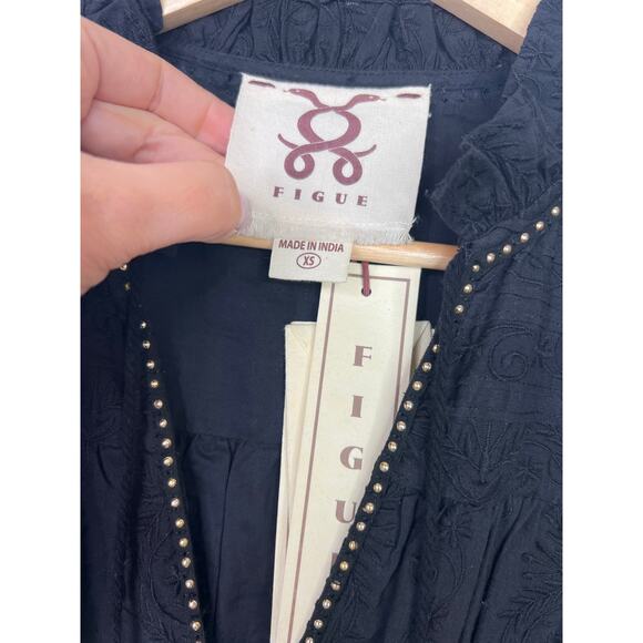 NWT Figue Rayne Long Sleeve Ruffle Black Embroidered Cotton Dress Size: XS - Picture 4 of 8